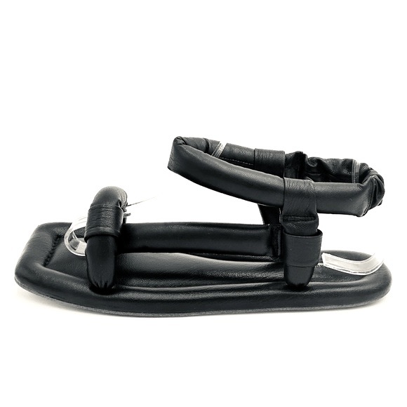 Nanushka Yola Faux Vegan Puff Leather Strappy Open Toe Flat Sandals Black EU 37 - Picture 7 of 14